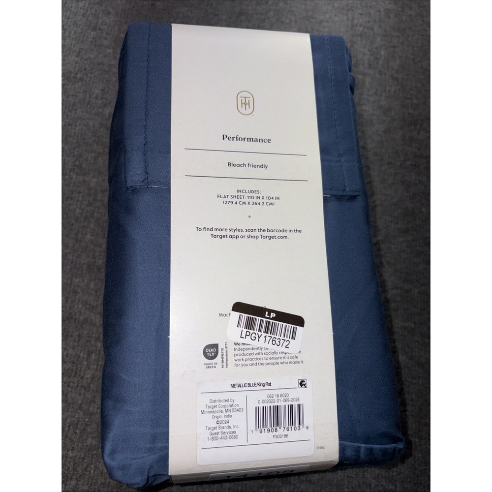 Threshold KING 400 Thread Count Performance Flat Sheet Metallic‎ Blue NEW - Picture 2 of 3